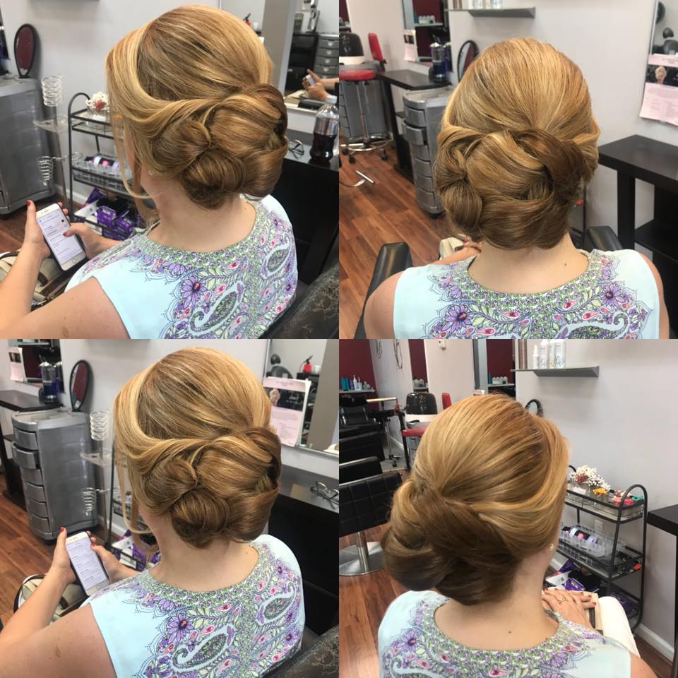 Short hair do, low bun , low do ,wedding season, elegant look at Emma's hair  salon westbury - EMMA'S HAIR SALON & MAKE UP